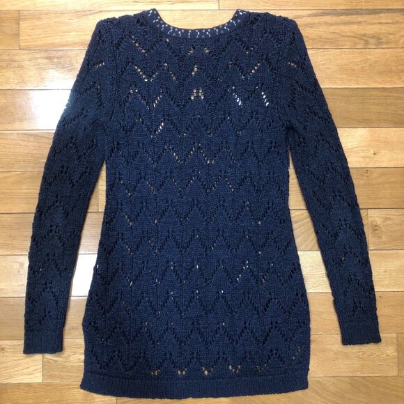 White House Black Market Studded Neckline Long Sleeve Navy Lace Sweater Size S - Picture 8 of 10